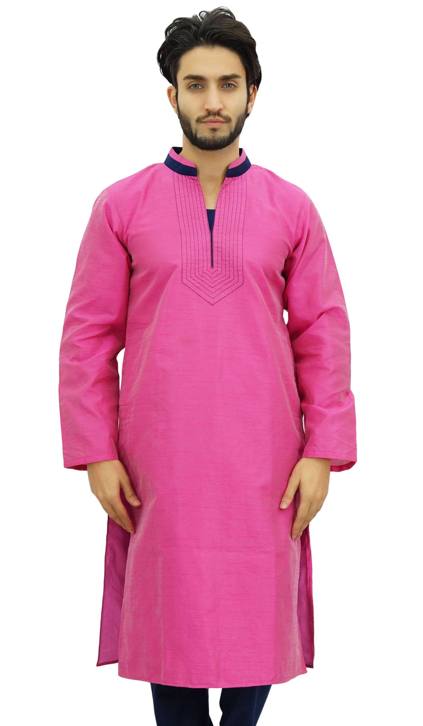 Atasi Men's Long Pink Kurta Dupion Indian Shirt Ethnic Tunic 