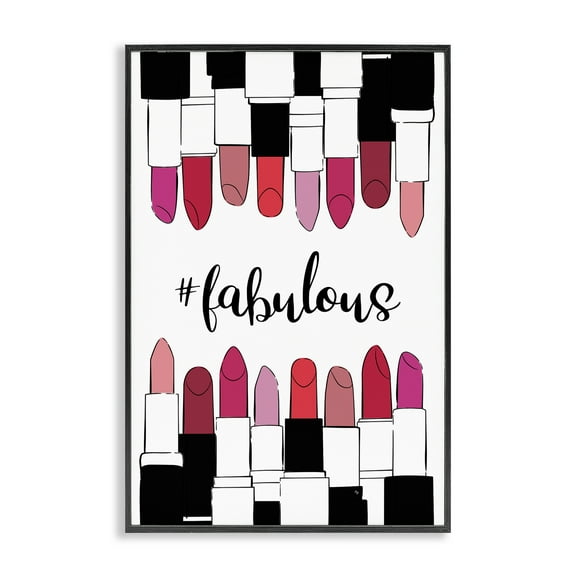 Stupell Industries Hashtag Fabulous Lipstick Beauty & Fashion Painting Black Framed Art Print Wall Art, 12 x 18