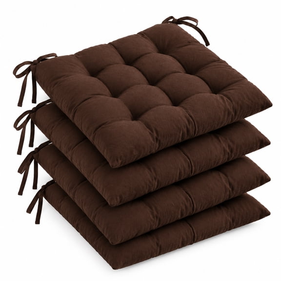 Set of 4 Indoor/Outdoor Square Cotton Chair Cushions – Comfortable Patio Cushions for Wicker, Rocking, Dining & Kitchen Chairs, Light Coffee