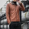 thumbnail image 3 of Chaqueta de cuero gruesa y con forro polar para hombre, chaqueta de negocios con cuello abatible, moda coreana, otoño/invierno, novedad de 2024, 3 of 5