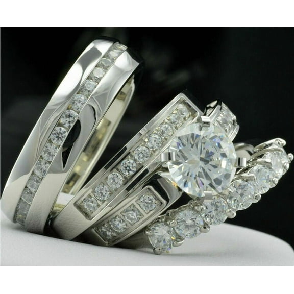 5ct Moissanite Wedding Bridal Band Trio Ring Set 14k White Gold Plated