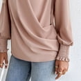 thumbnail image 5 of Fashion Olyvenn Women's Chiffon Draped Wrap V Neck Ruched Blouse Dressy Summer Casual Loose Elegant Shirred Cuff Long Sleeve Shirts Top Pink M, 5 of 8