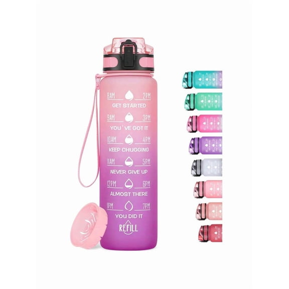 UKEIN Sports Water Bottle - MEITAGIE 1L Leakproof Water Bottle, Tritan Plastic Sports Bottle, Motivational Water Bottle With Filter & Time Marker For Outdoor