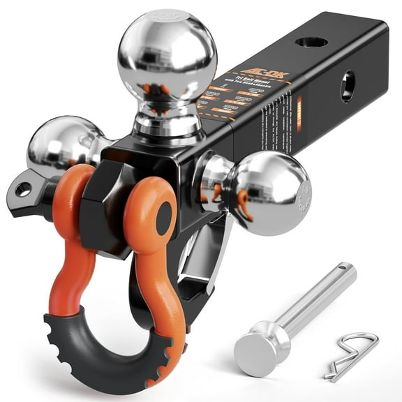 AC-DK Adjustable Trailer Hitch with Tow Hook& Clevis Shackle,2-5/16", 2", 1-7/8" Hitch Ball,Fits 2 inch Receiver,10,000 lbs