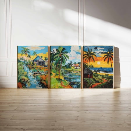 Guyana Posters Vintage Caribbean Floral Prints Indigenous art Folk Art Poster Caribbean Wall Decor Tropical Wall Art Set 3