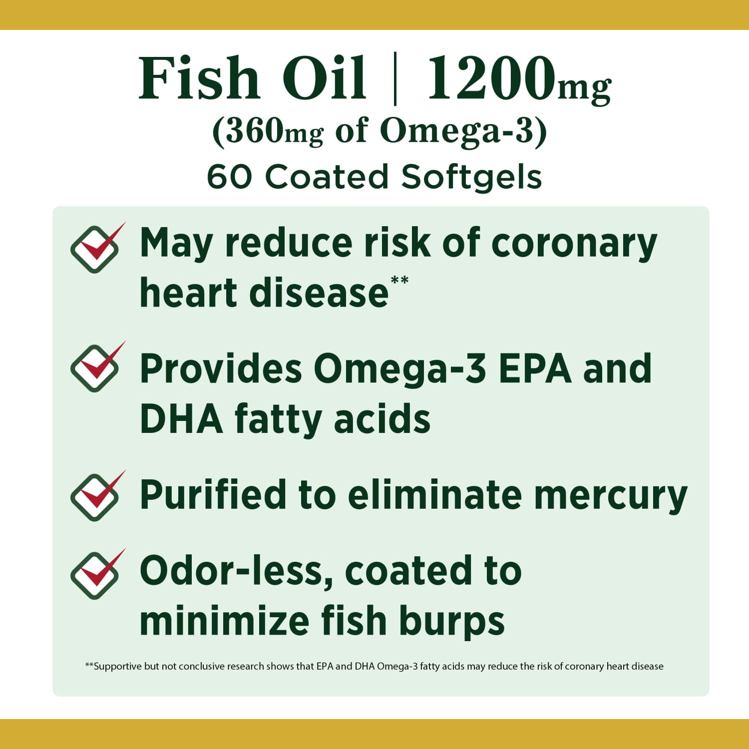 Nature's Bounty Fish Oil With Omega 3 Softgels, 1200 Mg, 60 Ct