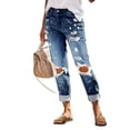 thumbnail image 5 of YOTMKGDO Women's Pants Womens Ripped Mid Waisted Boyfriend Jeans Loose Fit Distressed Stretchy Denim Pants Womens Jeans Stretchy Blue L, 5 of 7