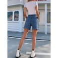 thumbnail image 2 of Womens Jean Shorts for Denim Casual Summer Mid Waist Frayed Stretchy Ripped Middle Blue M, 2 of 8