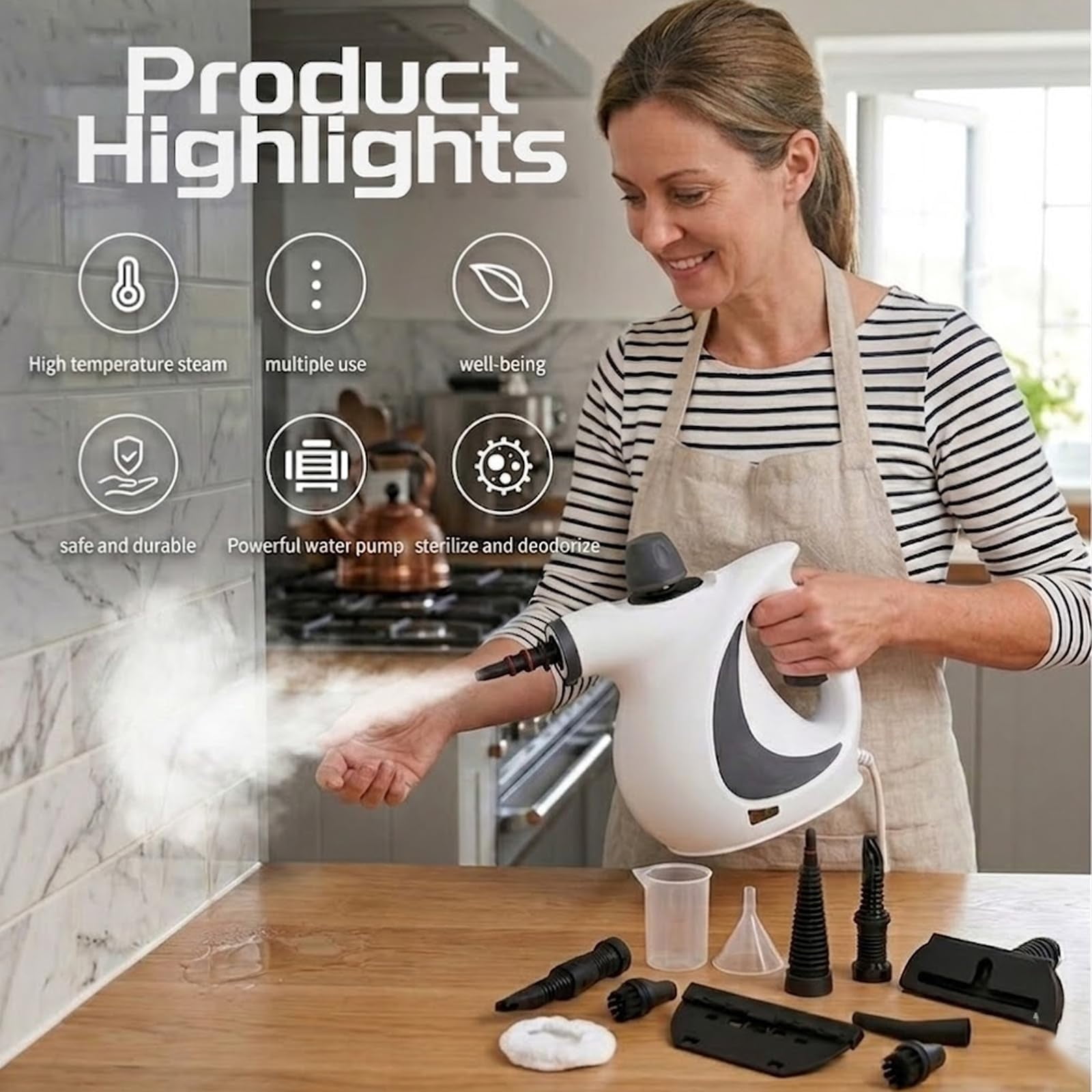 Vapelle Steam Cleaner, Vapelle Puresteam Pro, Portable Steam Cleaner with 12PCS Accessories, Multi-purpose Steamer for Home Use, Cleaning Floor, Kitchen