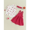 thumbnail image 2 of Liacowi Baby Girls Christmas Clothes Long Sleeves Santa Claus Print Romper and Corduroy Suspenders Dress Headband 3M 6M 9M 12M 18M Infant Girls Fall Christmas Outfit, 2 of 9