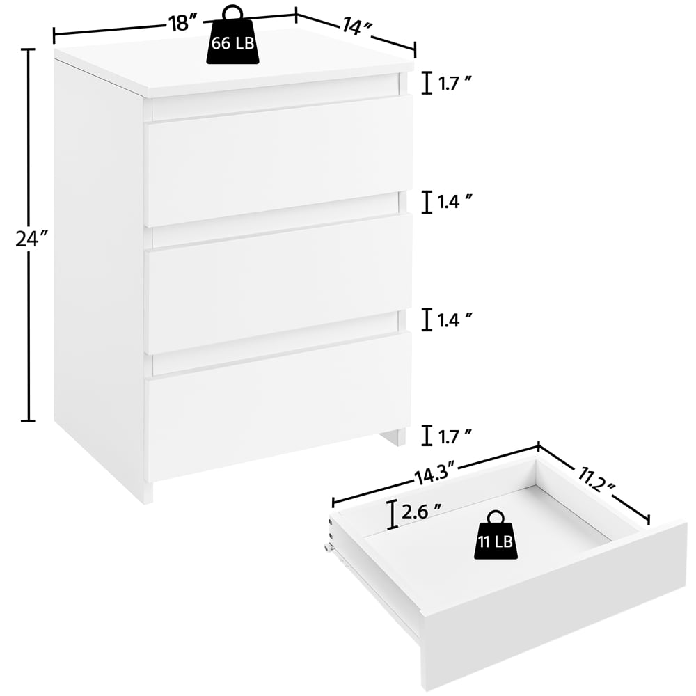 Yaheetech Vertical Wooden Nightstand with 3 Drawers for Bedroom, White