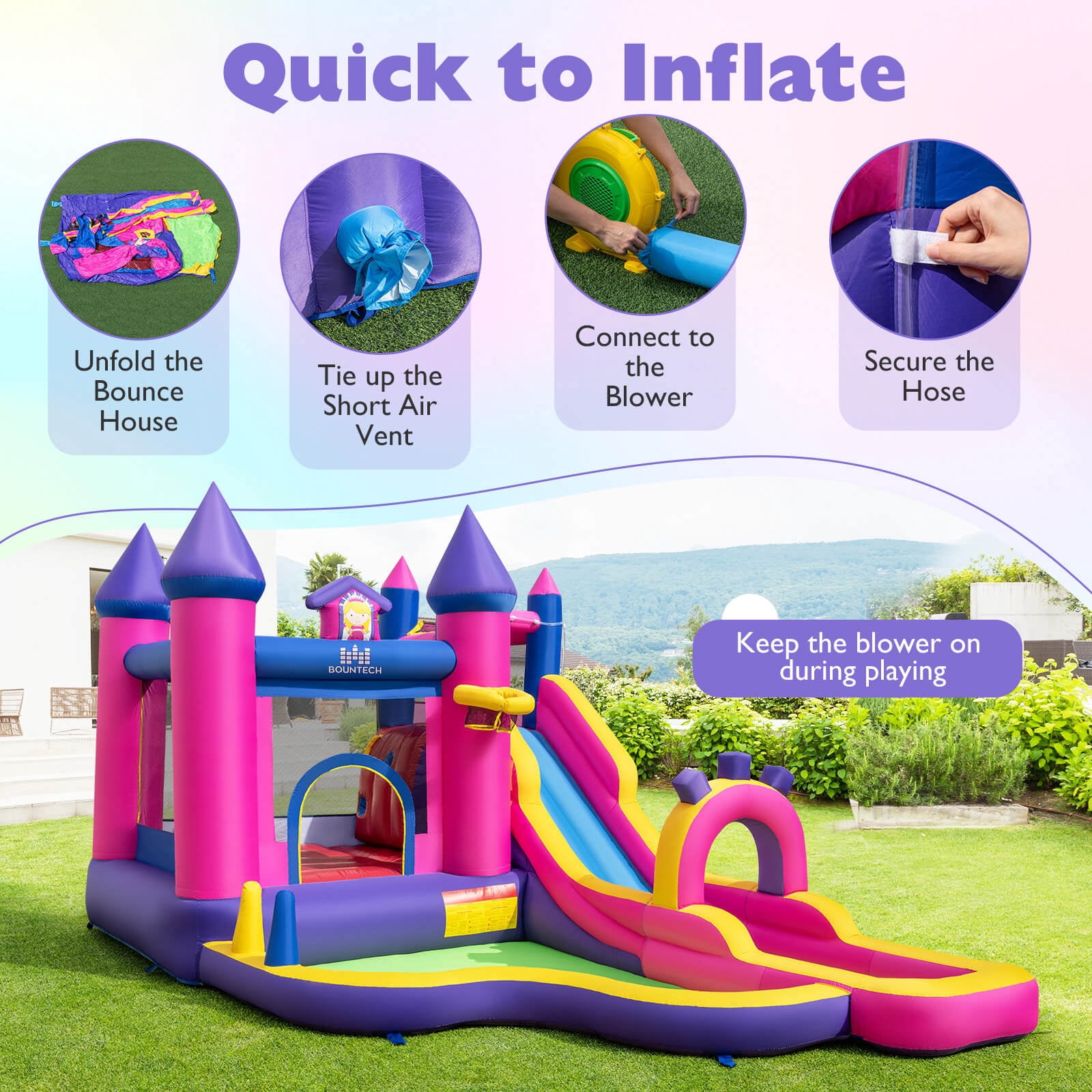Costway Inflatable Water Slide with Climbing Wall Basketball Hoop Splash Pool 680W Blower