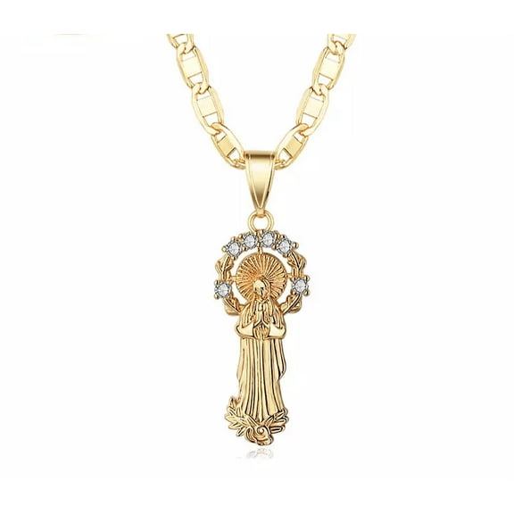 Women High Quality 18k Layered Real Gold Plated set chain with virgin Mary charm 24"