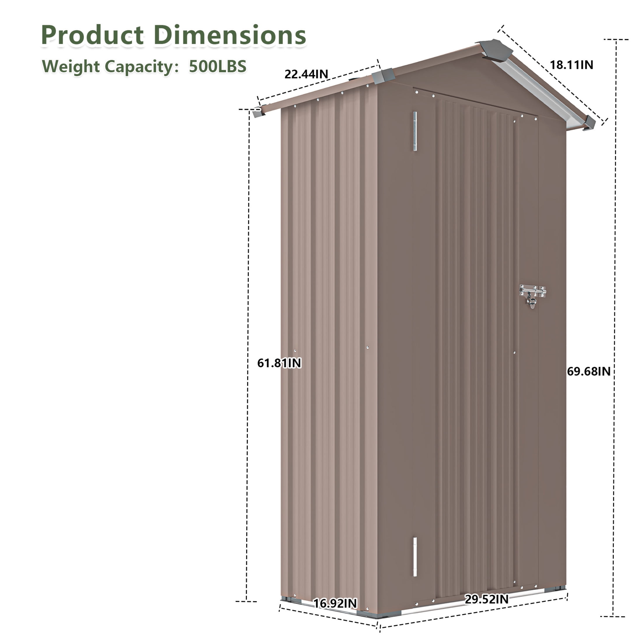 Noble House Outdoor Metal Garden Shed, Waterproof Storage Cabinet with Lock System, Compact Utility Shed, Brown