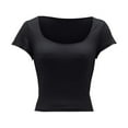 thumbnail image 3 of Women's Slim Fit Square Neck Short Sleeve T-Shirt Casual Summer Top Solid Color Basic Tee Comfortable Stretch Fabric, 3 of 8