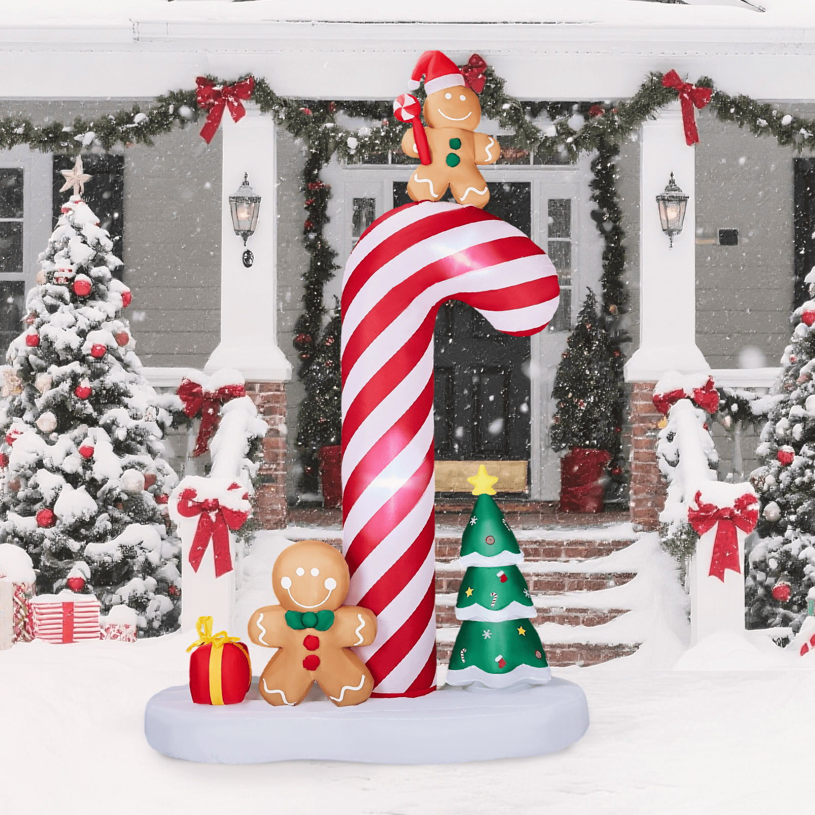 Astoutdoor Lighted Christmas Inflatable Decoration, Giant Candy Cane with Gingerbread Men, 59.1 x 29.5 x 96.5 in, Built-in LED Lights, Yard Decor