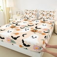 thumbnail image 3 of Feelyou Funny Cute Ghost Queen Sheet Sets for Kids, Rustic Groovy Floral Flat Sheet, Halloween Bat Pumpkin Queen Fitted Sheet, Microfiber Bedroom Decor, 4pcs, 3 of 7