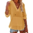 thumbnail image 4 of Holzkary Womens Linen Drawstring Shirt Casual Long Sleeve Cotton Blouse Loose Fit Collared Work Gauze Tops Cotton Linen Long Sleeved T Shirt Beach Long Sleeved V Neck Large Pocket Shirt Top Yellow S, 4 of 8