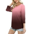 thumbnail image 5 of Babcutegg Oversized Tshirts for Women 3/4 Sleeve Checked Pattern V Neck Tops for Women Rose Gold, 5 of 8