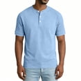 thumbnail image 2 of Fengqque Mens Henley Shirts Short Sleeve Casual Summer Basic T-Shirts 3 Button Solid Collarless Shirts for Work Light Blue L(L), 2 of 6