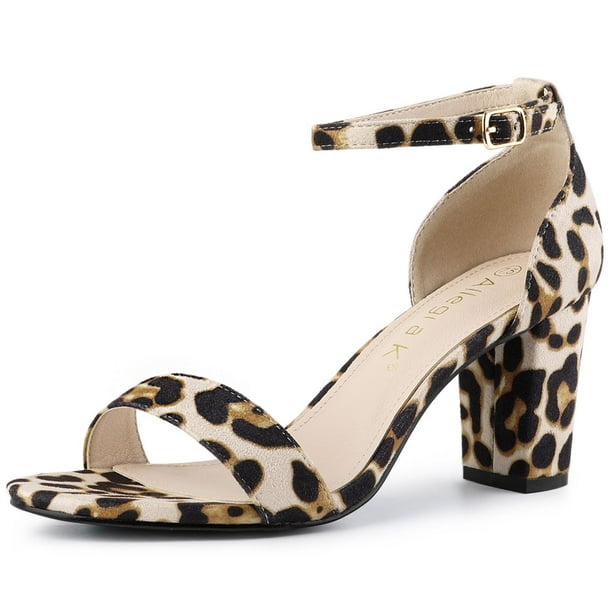 Sandalias Tacón Grueso Allegra K Punta Abierta Correa De Tobillo Leopardo Blanco 39 EU