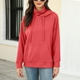 thumbnail image 5 of Women's Hoodies Sweatshirts Solid Color Long Sleeve Turtleneck Kangaroo Pocket Hooded Tops Casual Loose Fall Pullover, 5 of 7