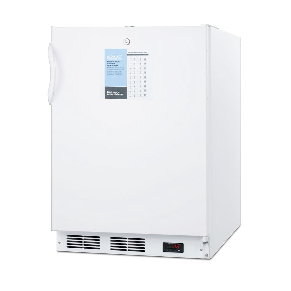 ADA compliant 24" wide auto defrost commercial all-refrigerator with lock, digital thermostat, internal fan, and access port for user-provided monitoring equipment