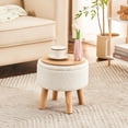 thumbnail image 2 of Small Ottoman with Storage, Small Foot Stool Ottoman with Wood Legs, Sherpa Foot Rest for Couch, Living Room and Bedroom - White, 2 of 7