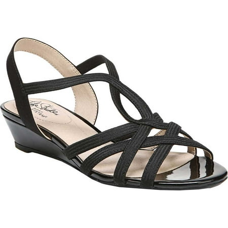 

Women s Life Stride Yaya Strappy Wedge Sandal Black Fabric 6.5 M