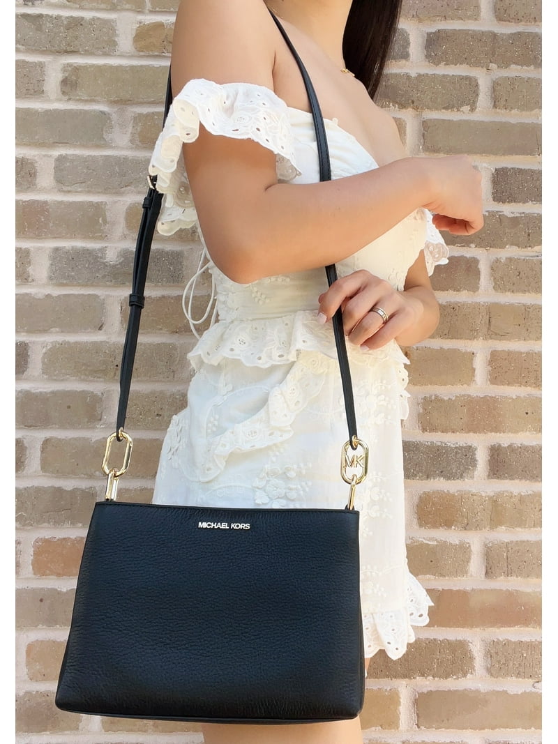 New Michael Kors Trisha Medium Leather Crossbody Bag, Triple
