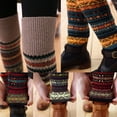 thumbnail image 2 of SPRING PARK Fashion Women Christmas Snow Print Winter Warm Long Leg Warmers Boot Footless Knee High Knit Crochet Socks, 2 of 5