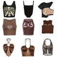 thumbnail image 2 of 2023 Vintage marrón Halter camisola ahueca hacia fuera Cyber Y2k Crop Top mujeres gótico Sexy estético Hada corsé tanque Camis 90s ropa Tan Jianjun unisex, 2 of 2