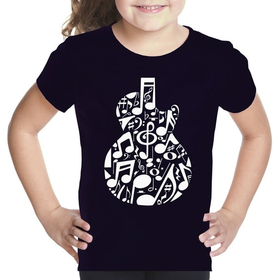 Music Notes Guitar - Girl's Word Art T-Shirt