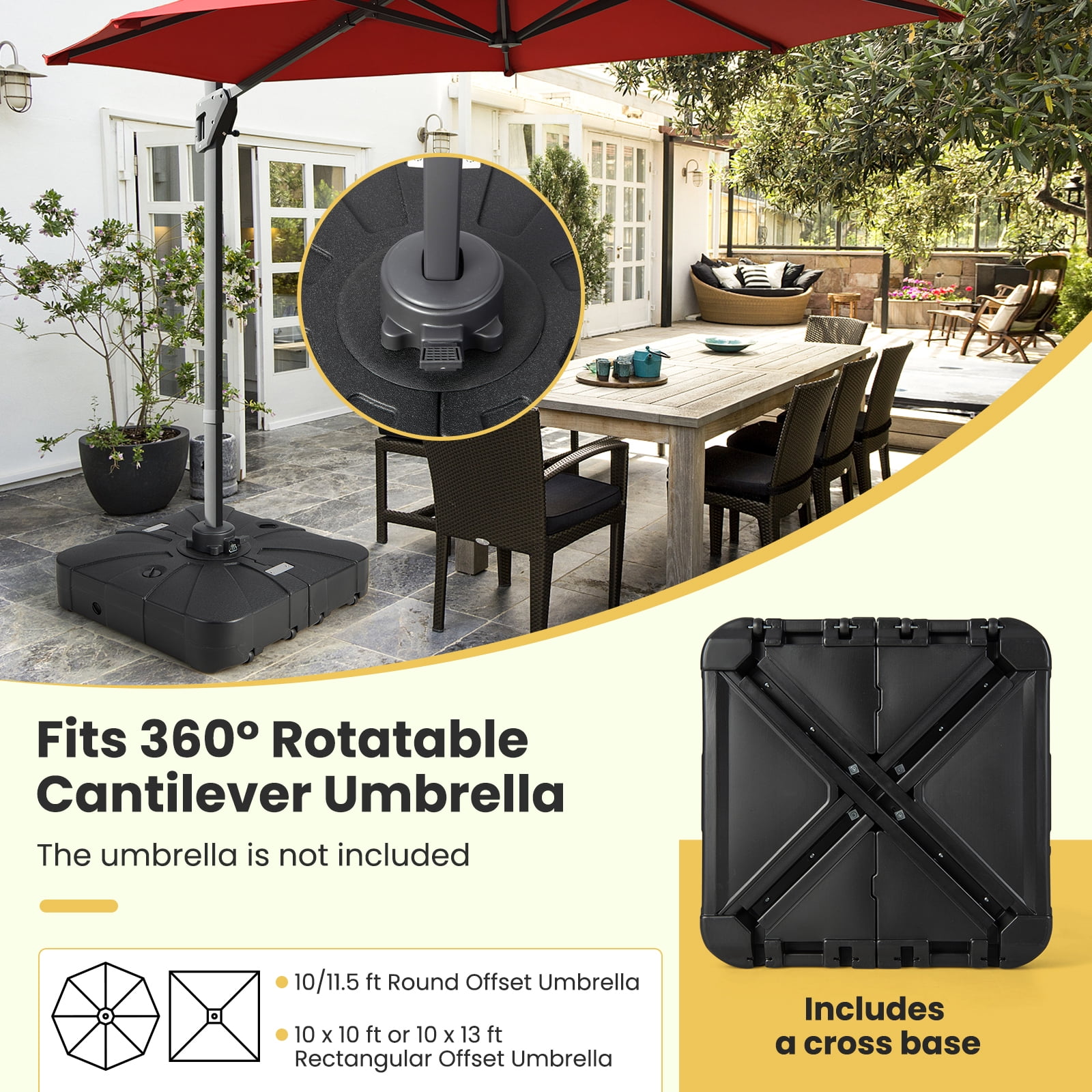 Gymax Patio Umbrella Stand Base Weight 4 Wheels W/Cross Base Black