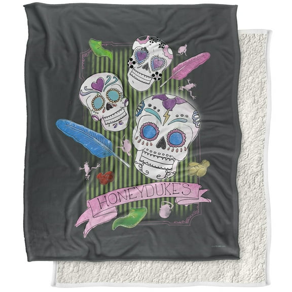 Harry Potter Blanket, 50"x60", Honeydukes Sugar Skulls Silky Touch Sherpa Back Super Soft Throw Blanket