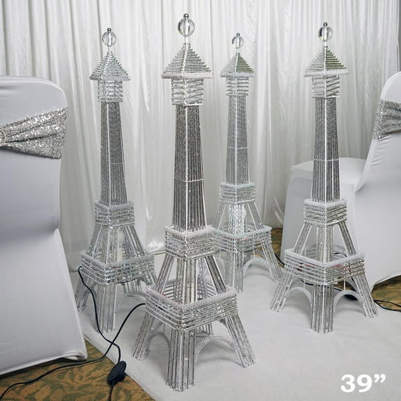 BalsaCircle 39" Eiffel Tower Silver 80 LED Lights Party Centerpiece Home Decorations