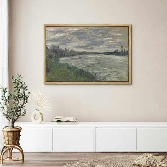 IDEA4WALL Framed Canvas Art Wall Decor Storm Cloud Sky Over Pastel Lake Natural Beauty Impressionism Landscape Illustrations Rustic Scenic Retro for Dorm Home Office - 16"x24" Natural