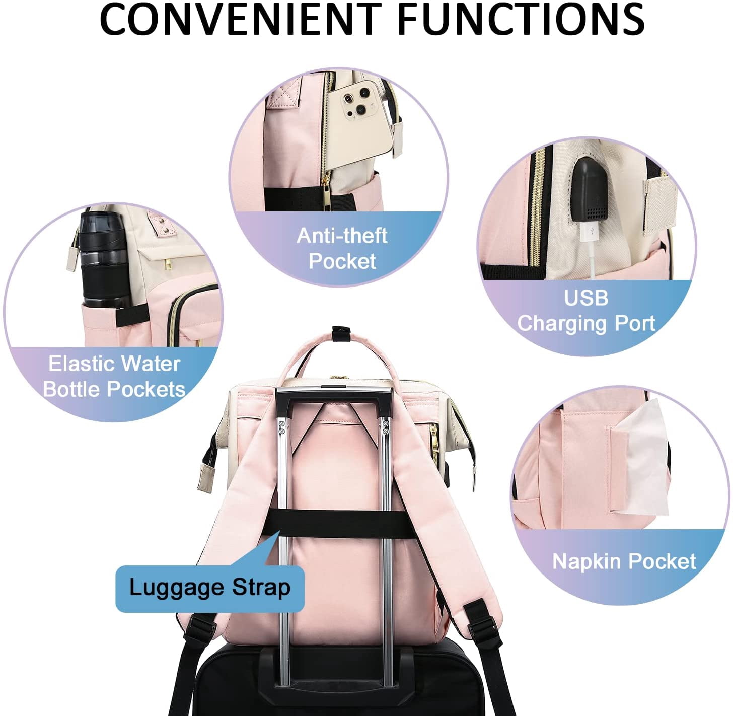 Lovevook Large Capacity 17inch Laptop Bag with Anti-Thief Pocket and USB Charging Port, Beige Pink