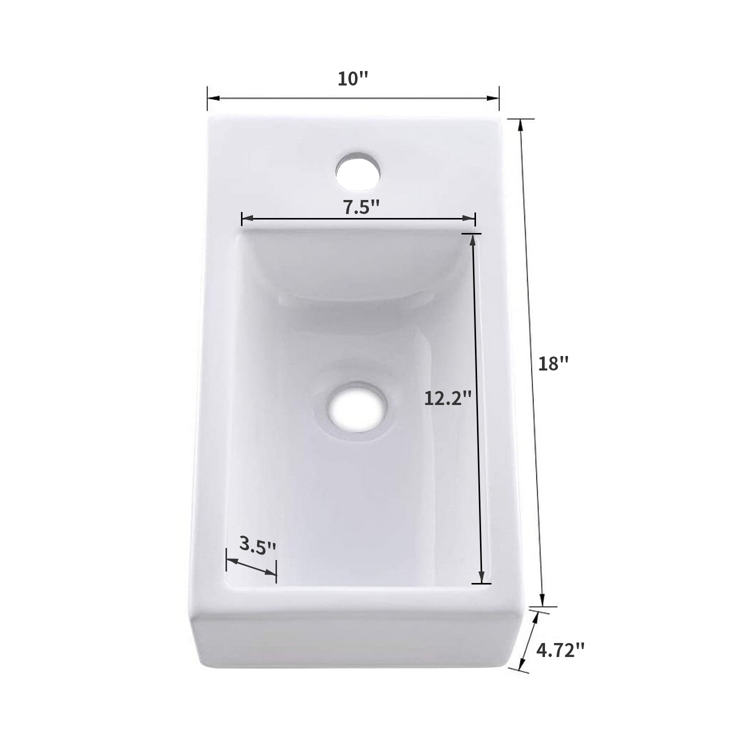 HOROW Bathroom Corner Sink, 18”x10" Small Wall Mount Sink Rectangle White Porcelain Ceramic Vessel Sink, Left Hand