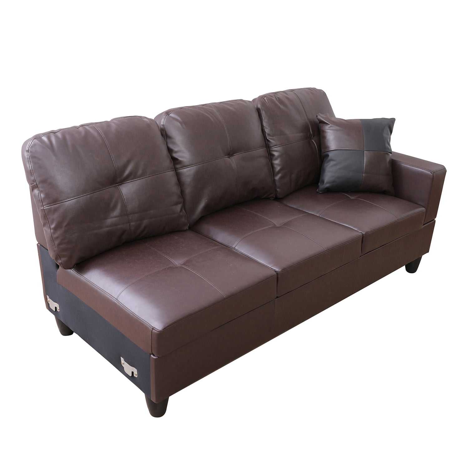 Hommoo Modern Faux Leather Sectional Couch and Sofa Set, L Shaped Sectional Sofa with 17.5" Back Height, Living Room Furniture Sets, Brown(No Ottoman)