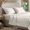 thumbnail image 4 of Bare Home Organic Sateen Sheet Set - 400 Thread Count - 100% Organic Cotton - 4 Piece - Split Head Flex King, Cream, 4 of 11