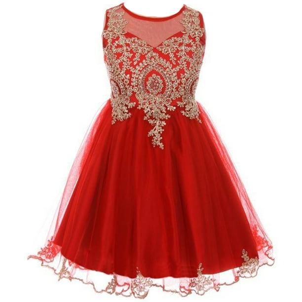 Dreamer P Little Girls Dress Sparkle Rhinestones Holiday Christmas Party Flower Girl Dress Red
