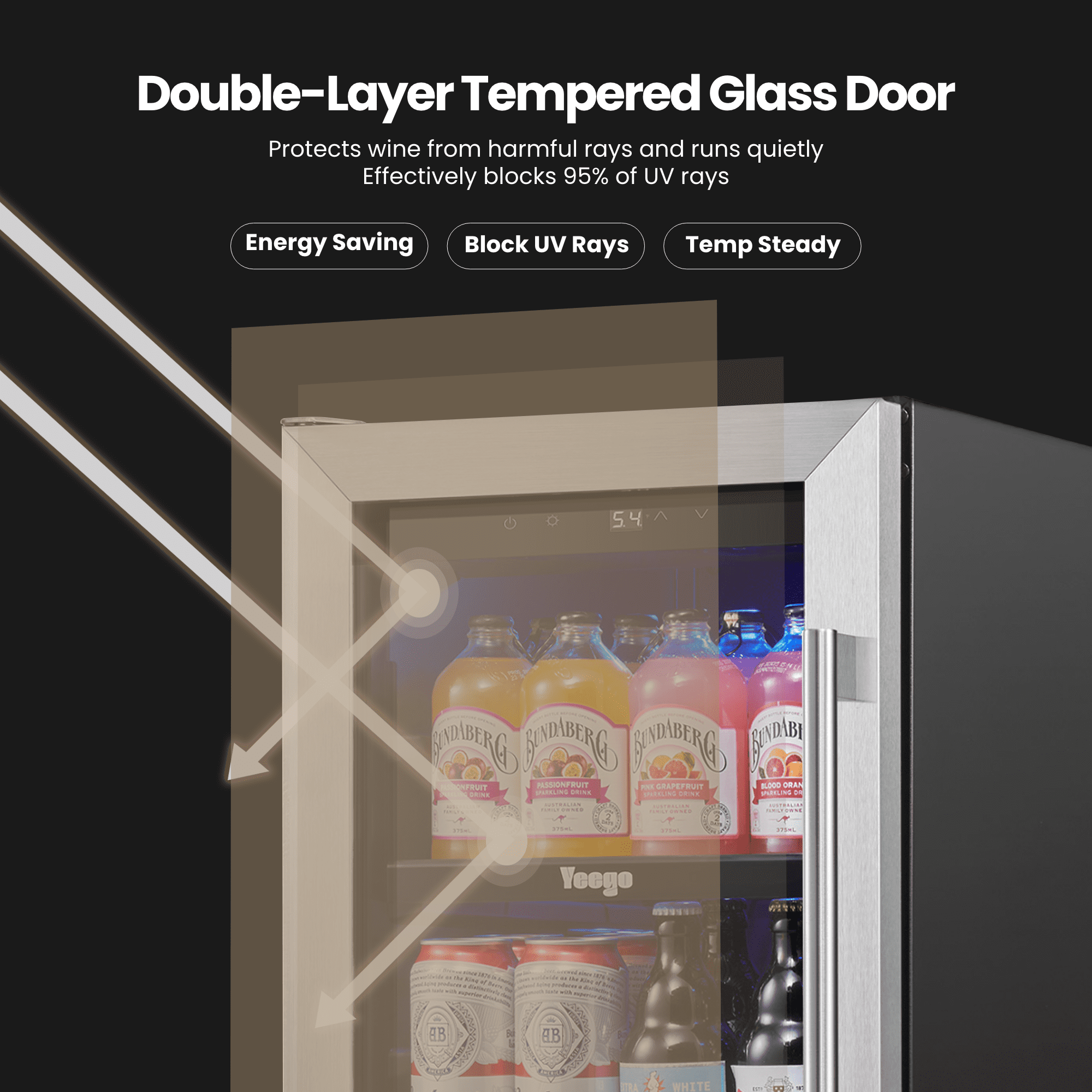 Yeego 15 inch Beverage Refrigerator,  Built-in or Freestanding, 100 Cans Cooler with Glass Door