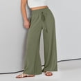thumbnail image 5 of Pants for Women Women's Casual Fashion Solid Colour Cotton Linen Casual Pants Wide Leg Trousers Sweatpants with Pockets Womens Pants Kagetolytai Green 2XL, 5 of 8