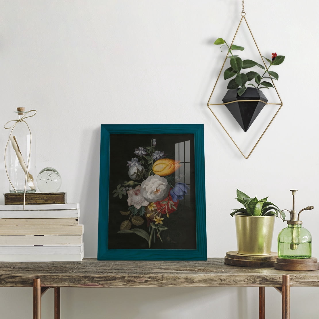 Dramatic Bouquet III -Framed Print w/glass-Ocean Blue