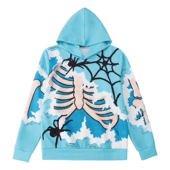 SONXAHE Men's Skeleton Graphic Pullover Hoodie Baggy Hooded Sweatshirts Goth Urban Pullover Tops