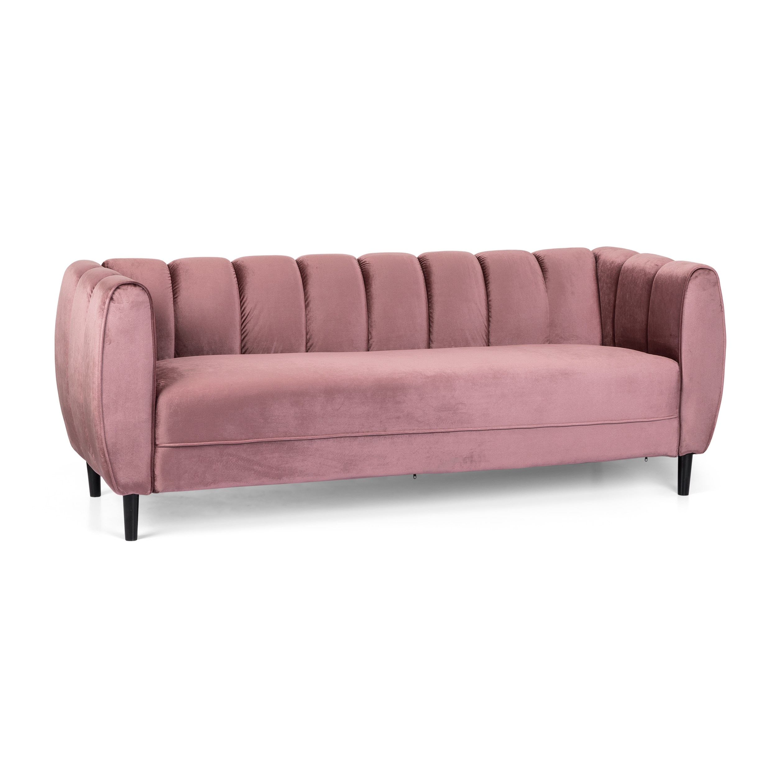 Noble House Mohammad Channel Stitch Velvet 3 Seater Sofa, Blush