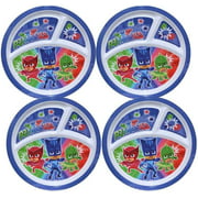 [4-Pack PJ Masks 8-inch 3-Section Melamine Plastic Reusable Kids Plates, BPA-Free