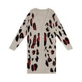 thumbnail image 4 of Ladies Winter V Neck Leopard Print Long Cardigan Knit Sweater Coat winter coats for women, 4 of 5