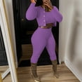 thumbnail image 2 of Gibobby Set Pants y Sudadera Mujer Suéter de punto de color sólido para mujer, cárdigan sexy ajustado, traje pantalón de tres piezas(Morado,G), 2 of 5